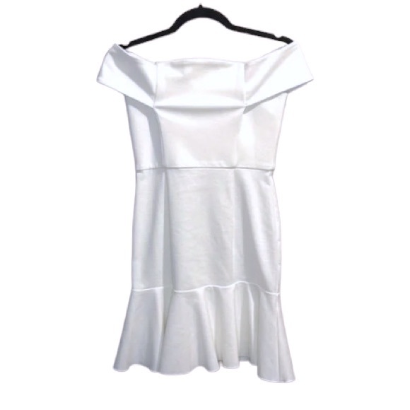 N/Nicholas ~ Designer Off the Shoulder Ponti Mini Dress in White - Picture 3 of 3
